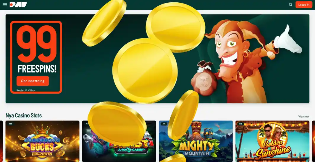 Gratissnurr vid registrering på Paf Casino