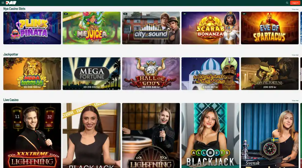Spel på onlinecasinot Paf