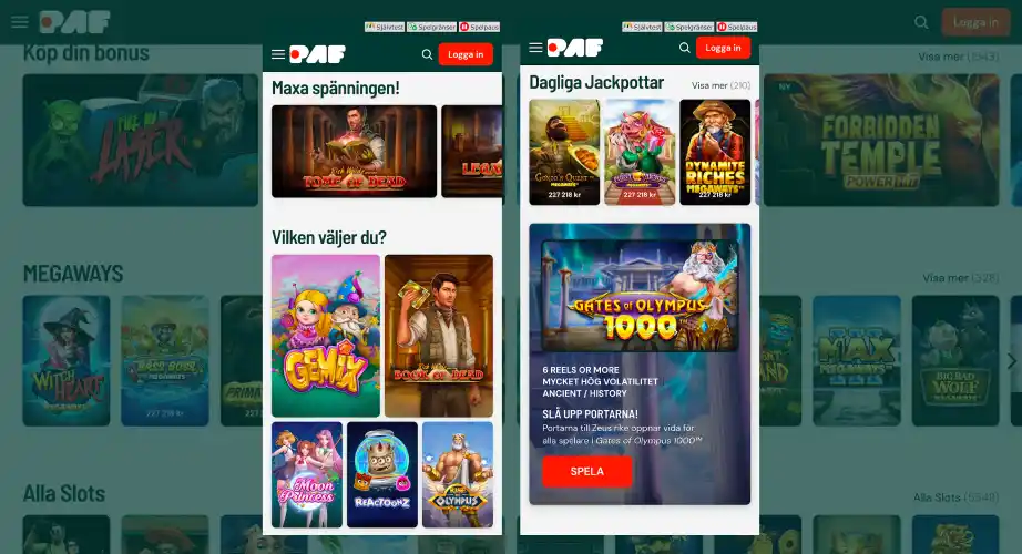 Mobilversionen av Paf Casino