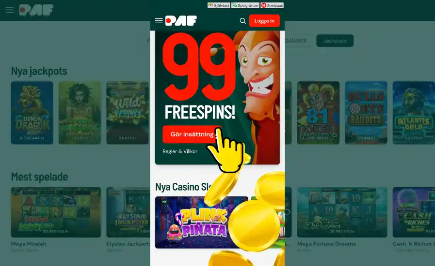 Bonusar i det mobila casinot Paf