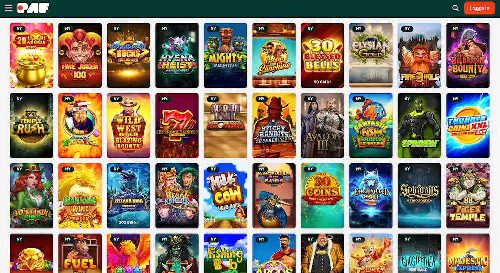 Slotkatalog på Paf Casino